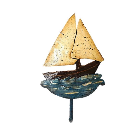 Metal Sailboat Wall Hook Coat Towel 7.75" - Picture 1 of 4